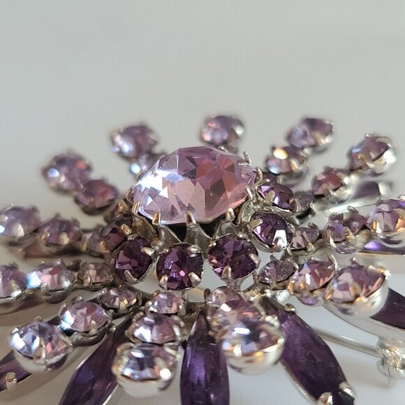 Sherman Swarovski amethyst purple circle brooch pin clip on earrings set Navette - Picture 13 of 16